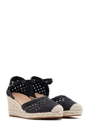 Kadın Siyah Bilekten Tokalı Örgülü Dolgu Topuklu Espadril Sandalet | Derimod