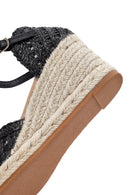 Kadın Siyah Bilekten Tokalı Örgülü Dolgu Topuklu Espadril Sandalet | Derimod
