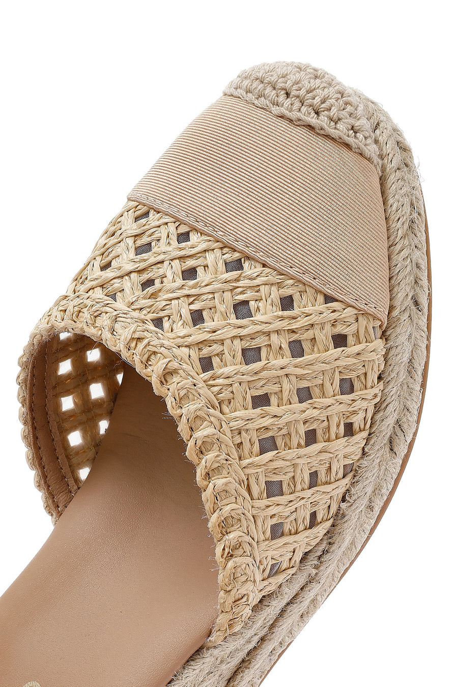 Women's Cream Ankle Buckle Braided Wedge Heel Espadrille Sandals