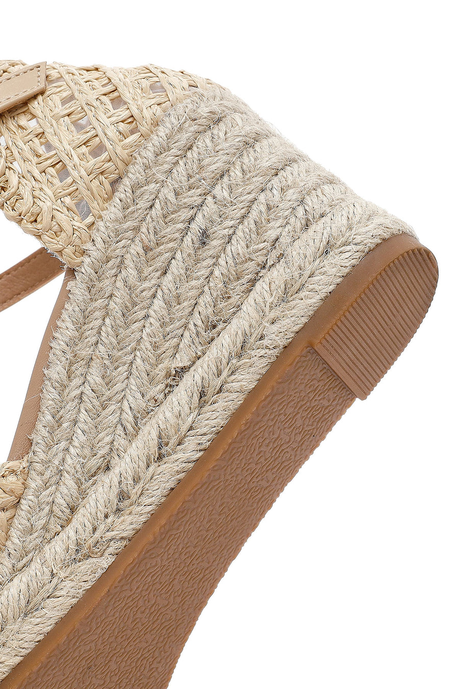 Women's Cream Ankle Buckle Braided Wedge Heel Espadrille Sandals