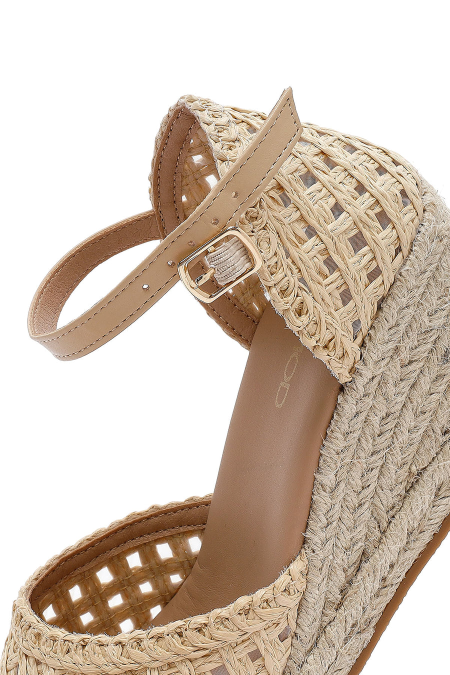 Women's Cream Ankle Buckle Braided Wedge Heel Espadrille Sandals