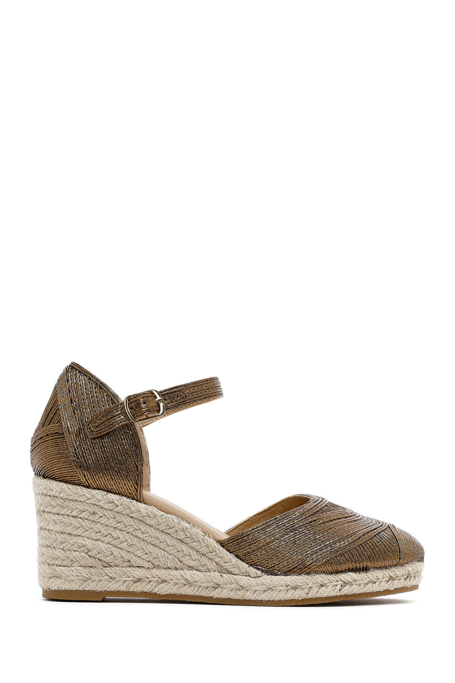 Women's Bronze Ankle Buckle Metallic Wedge Heel Espadrilles 25SFE402032 | Derimod