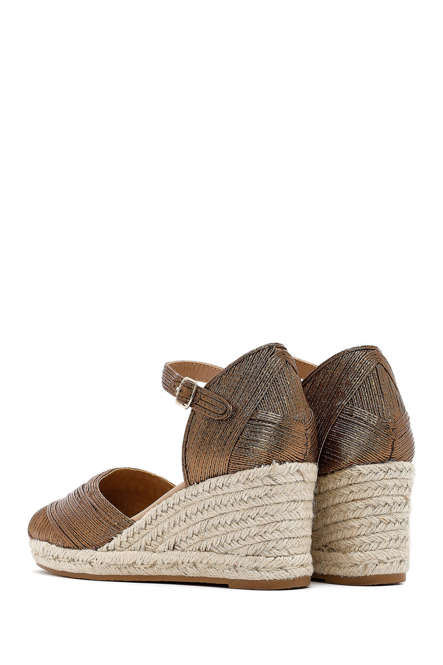Women's Bronze Ankle Buckle Metallic Wedge Heel Espadrilles