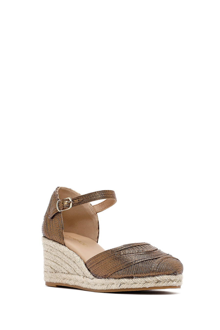 Women's Bronze Ankle Buckle Metallic Wedge Heel Espadrilles