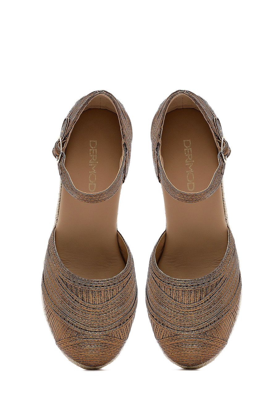 Women's Bronze Ankle Buckle Metallic Wedge Heel Espadrilles