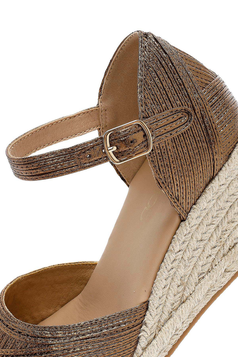 Women's Bronze Ankle Buckle Metallic Wedge Heel Espadrilles