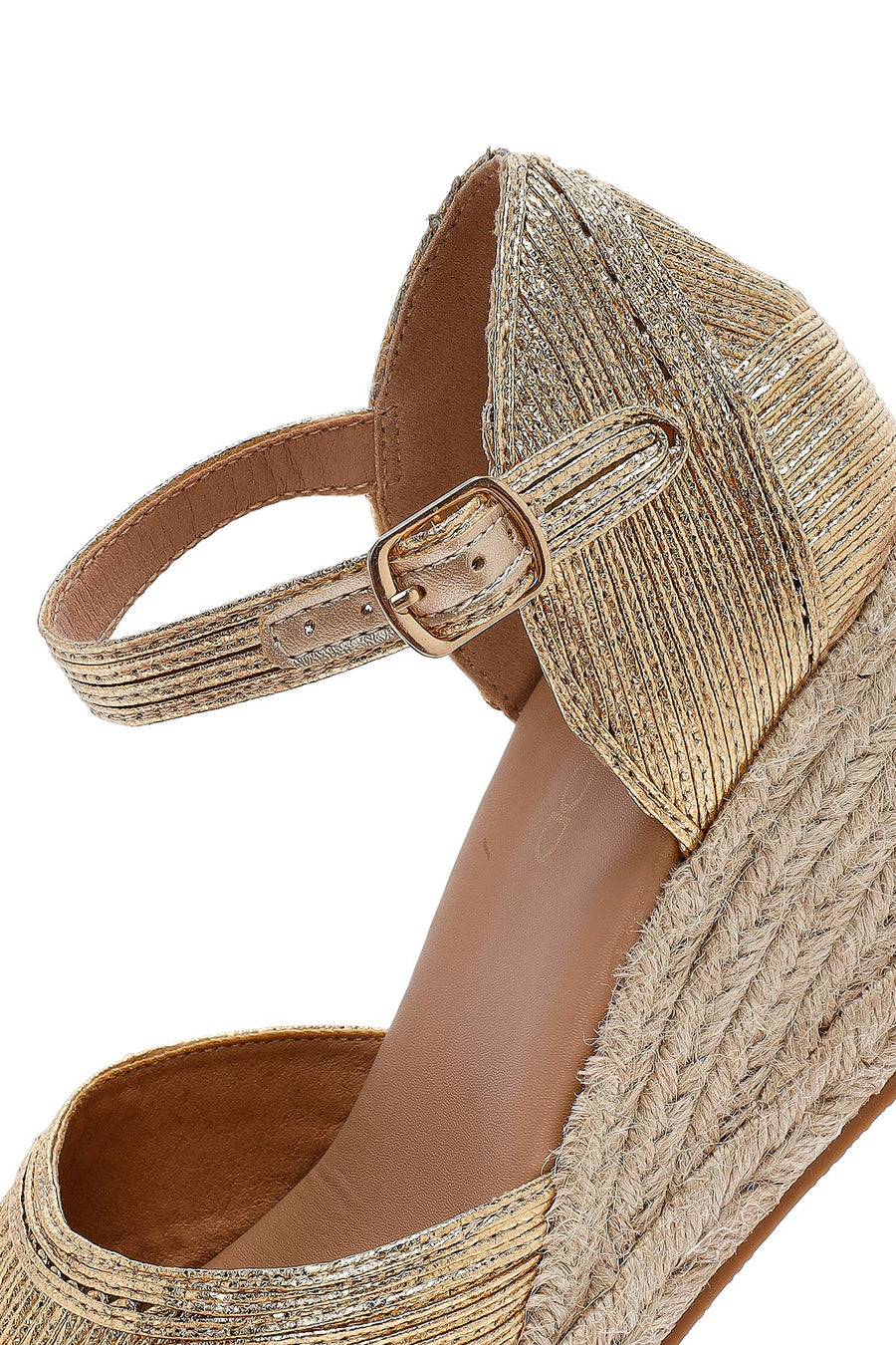 Women's Gold Ankle Buckle Metallic Wedge Heel Espadrilles