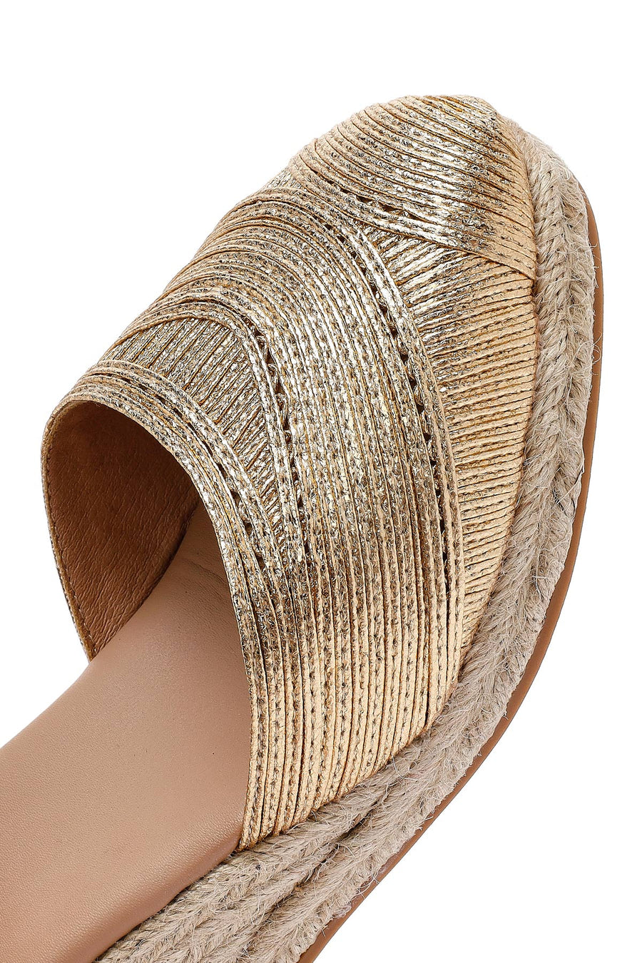 Women's Gold Ankle Buckle Metallic Wedge Heel Espadrilles