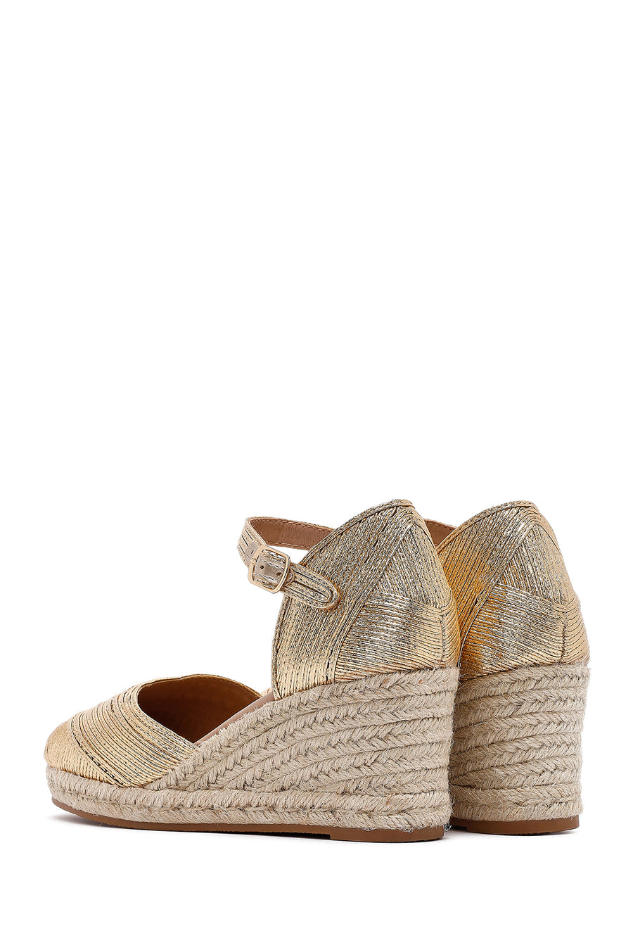 Women's Gold Ankle Buckle Metallic Wedge Heel Espadrilles