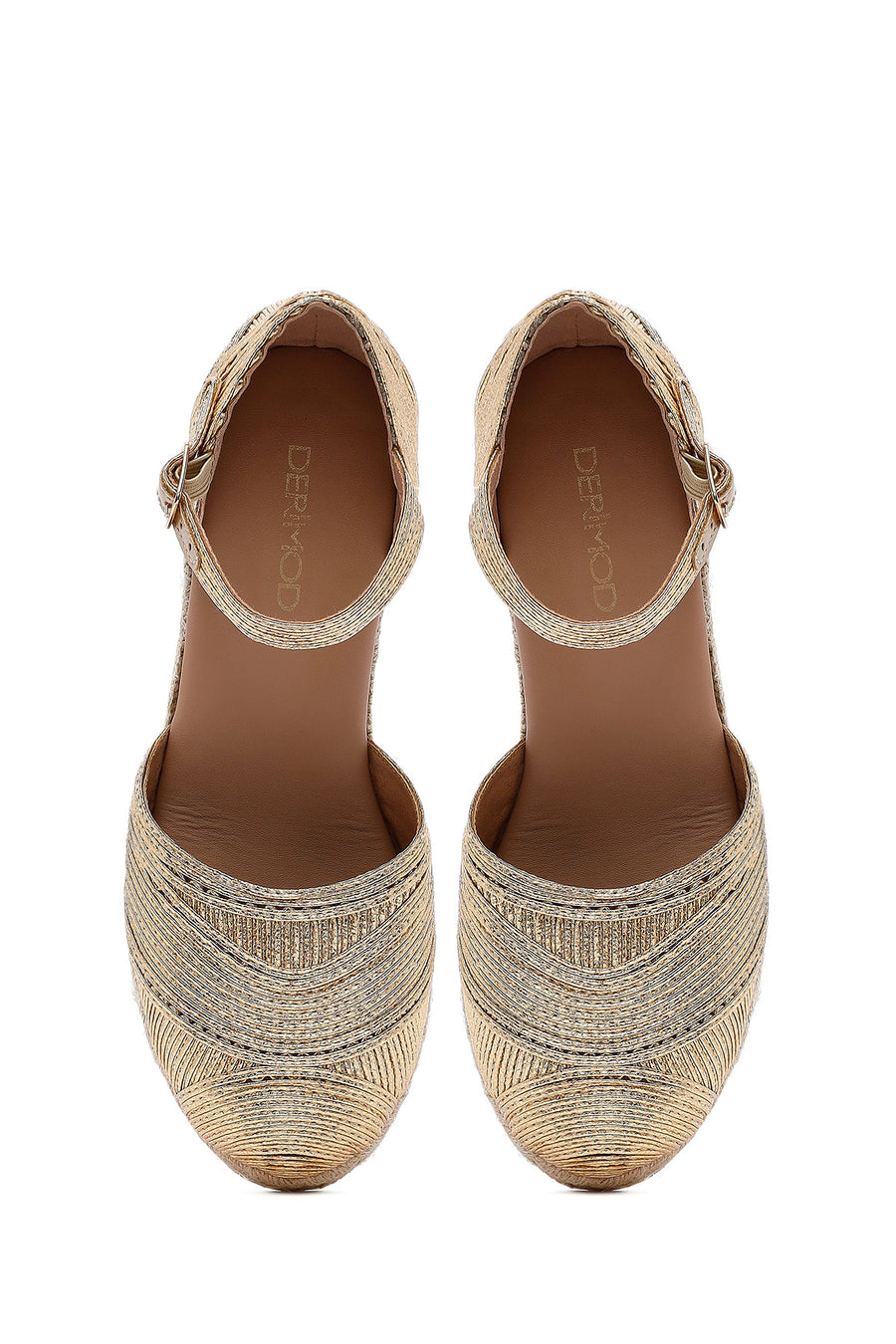 Women's Gold Ankle Buckle Metallic Wedge Heel Espadrilles