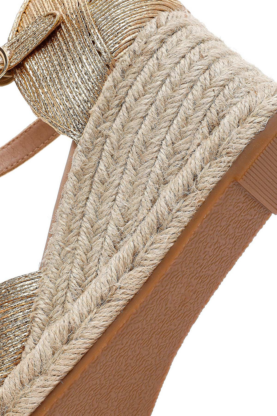 Women's Gold Ankle Buckle Metallic Wedge Heel Espadrilles