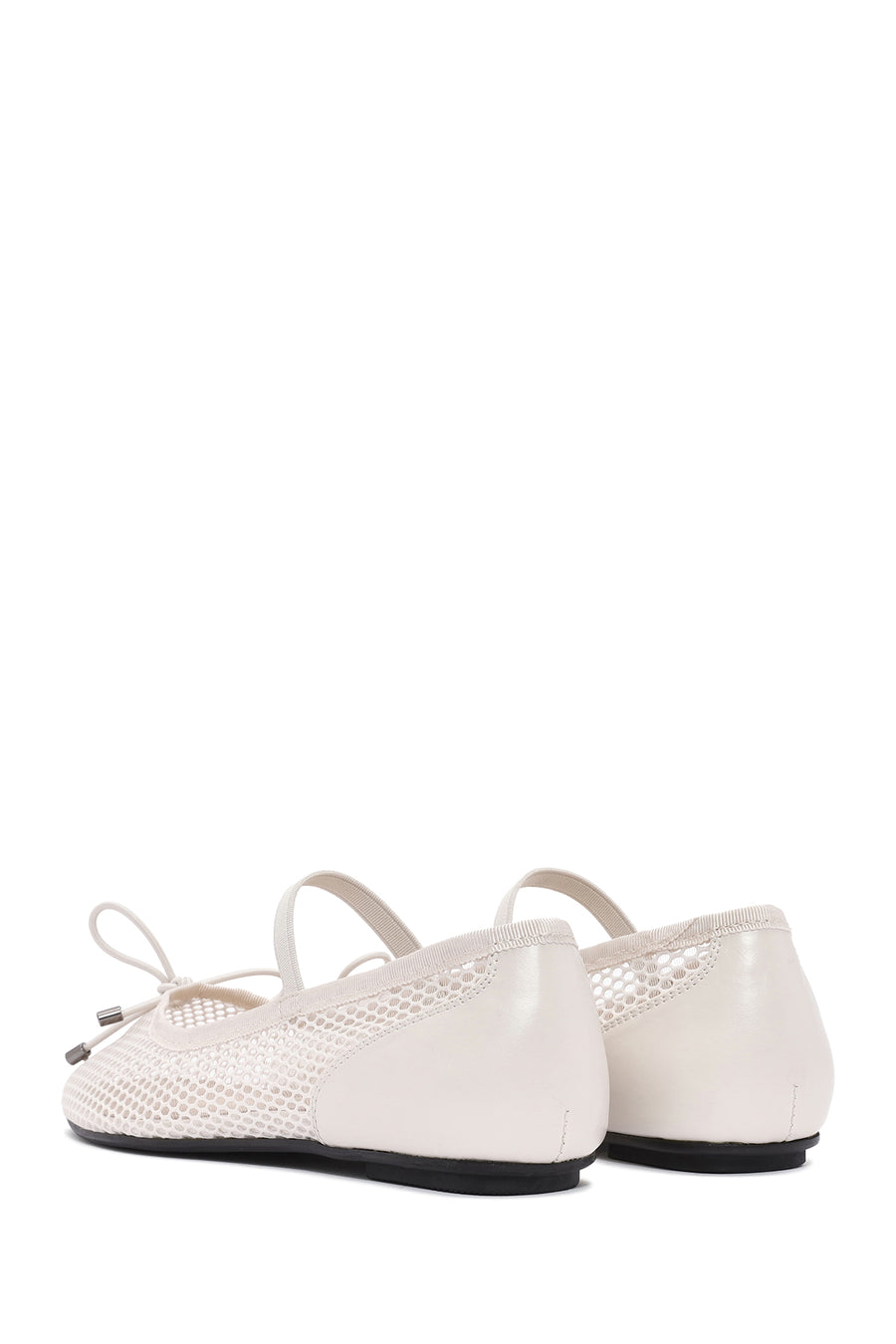 Women's Beige Fabric Fishnet Ballerinas