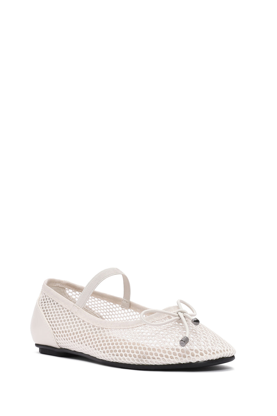 Women's Beige Fabric Fishnet Ballerinas