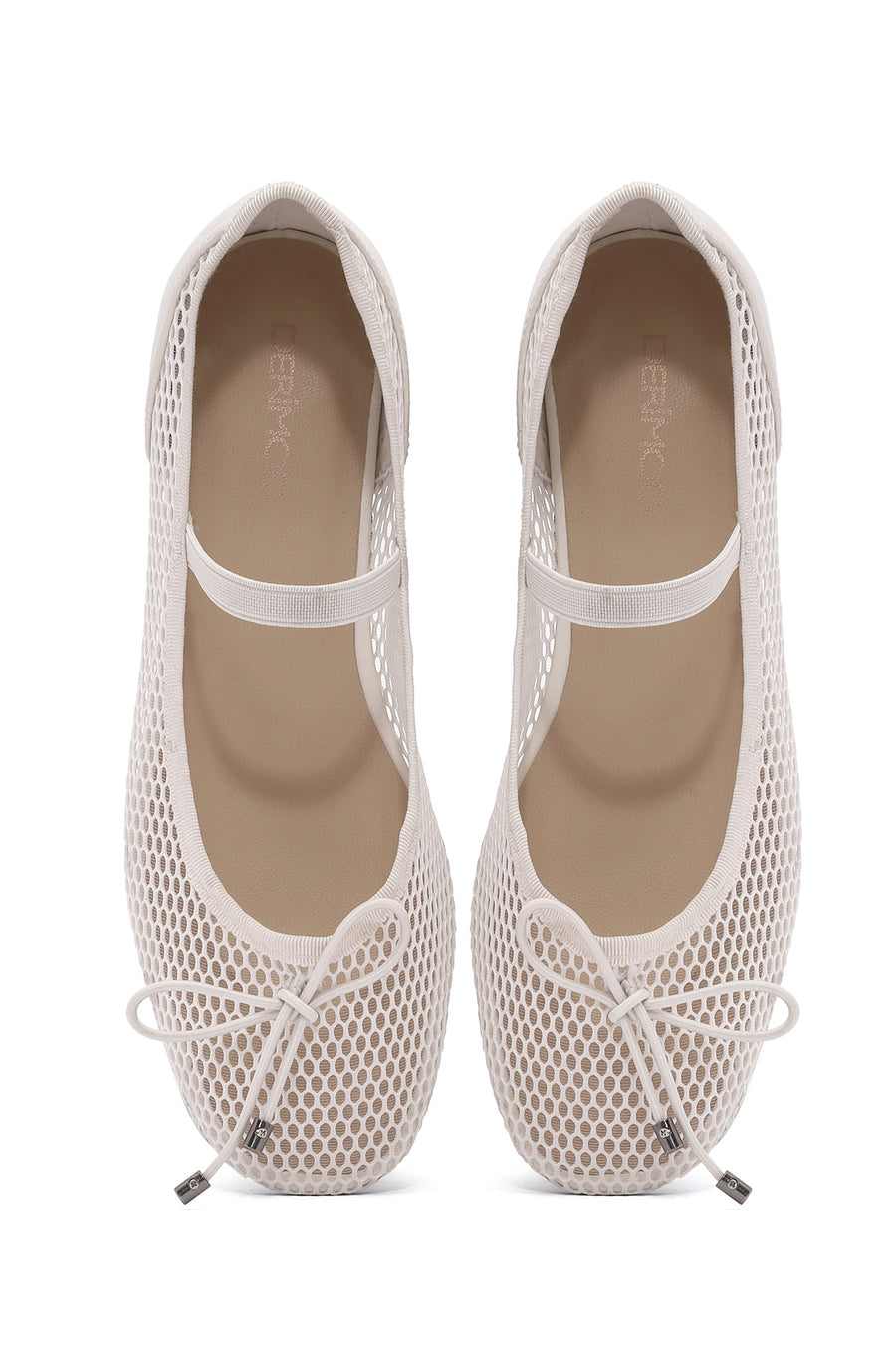 Women's Beige Fabric Fishnet Ballerinas