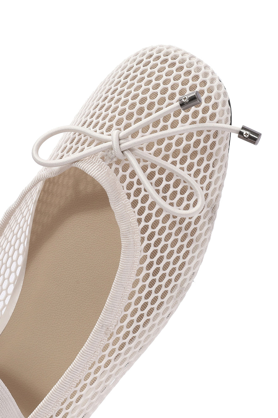 Women's Beige Fabric Fishnet Ballerinas