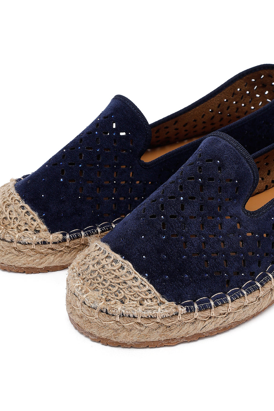 Woman Navy Blue Mesh Suede Espadrilles
