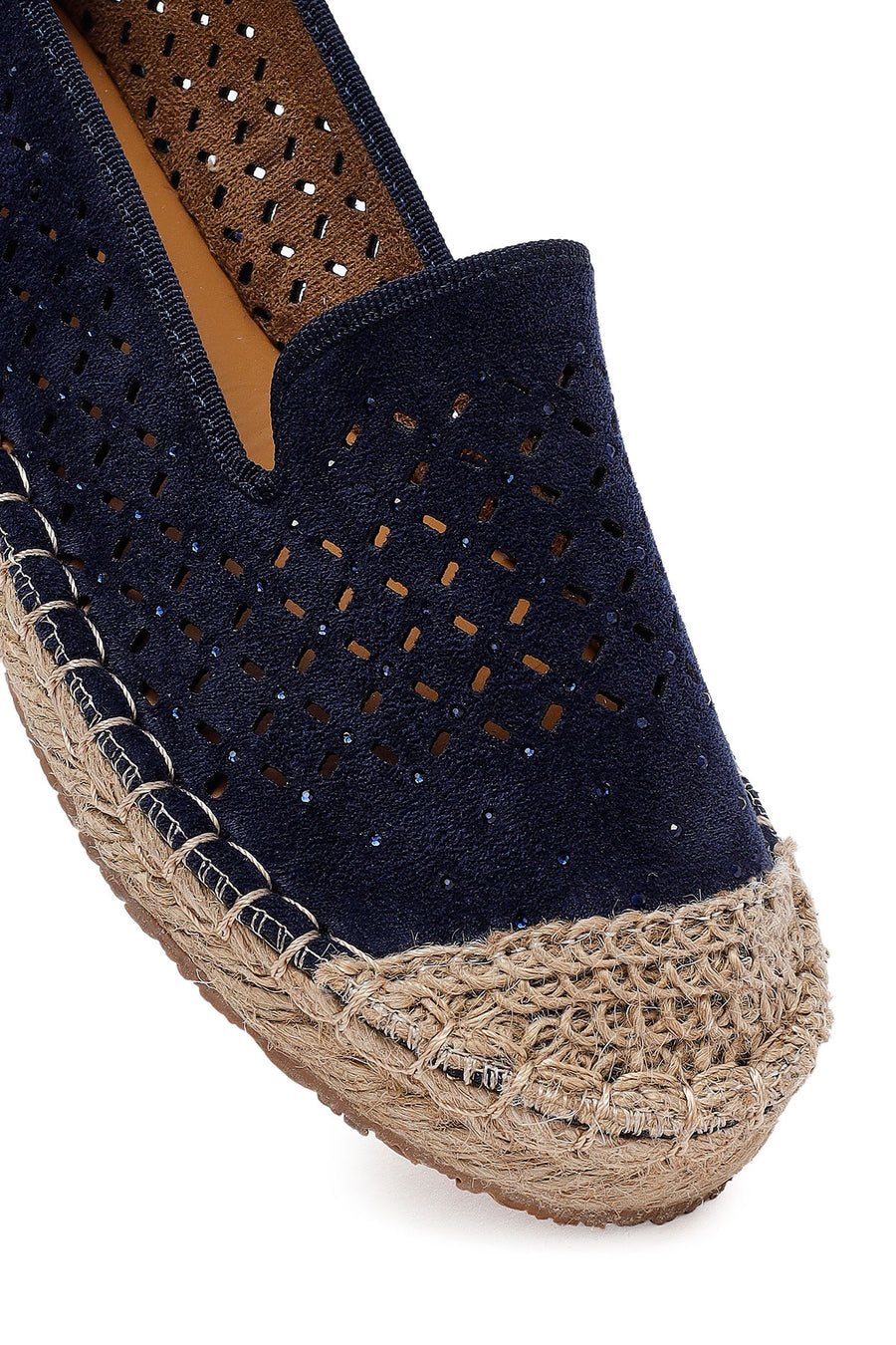 Woman Navy Blue Mesh Suede Espadrilles