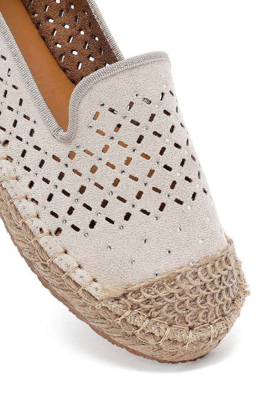 Woman Beige Mesh Suede Espadrilles