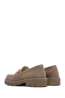 Women's Mink Buckled Suede Masculine Loafer | Derimod