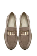 Women's Mink Buckled Suede Masculine Loafer | Derimod