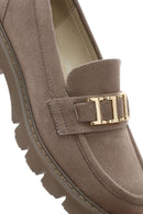 Women's Mink Buckled Suede Masculine Loafer | Derimod