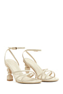 Women's Beige Ankle Strap High Thick Heel Sandals | Derimod
