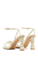 Women's Beige Ankle Strap High Thick Heel Sandals | Derimod