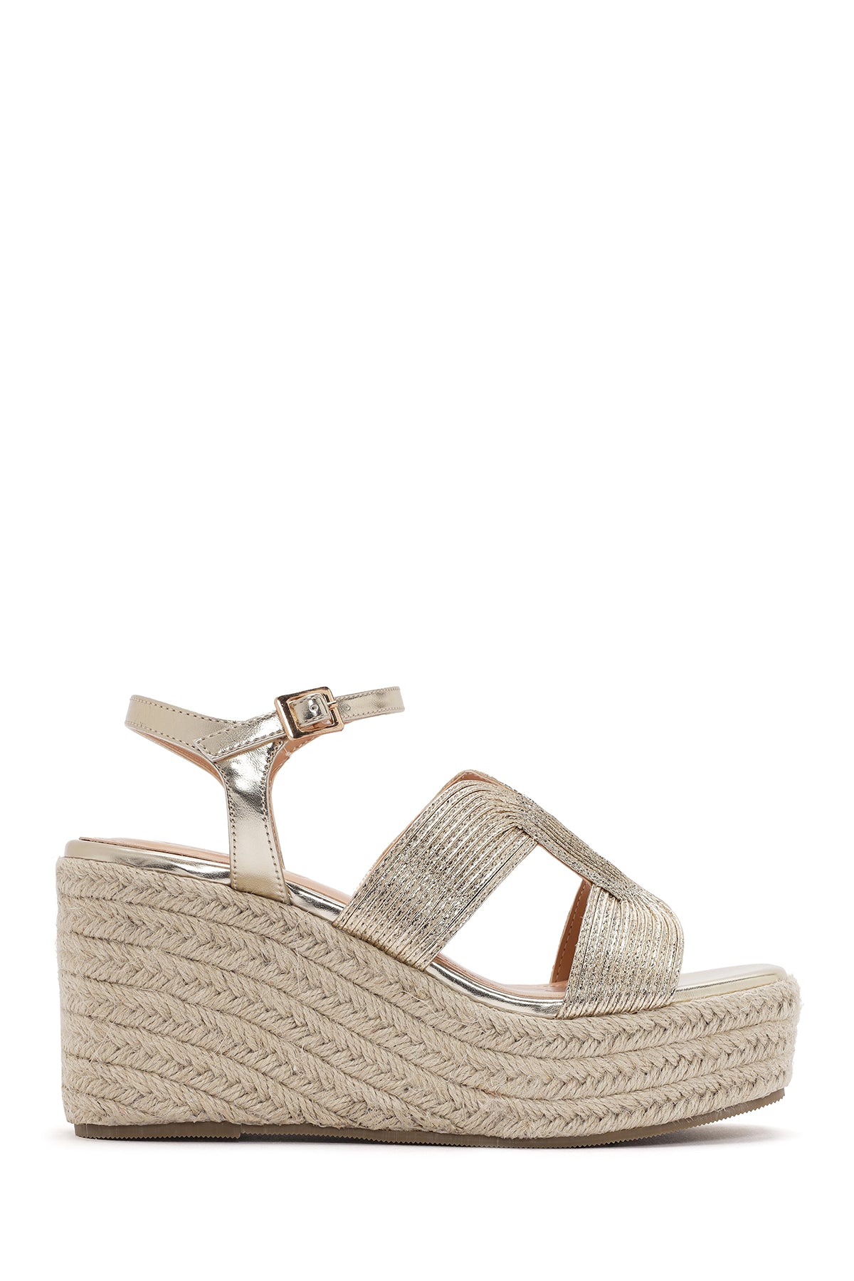 Women's Gold Ankle Strap Metallic Wedge Heel Espadrilles 25SFE450632 | Derimod