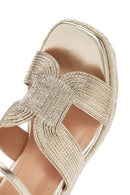 Women's Gold Ankle Strap Metallic Wedge Heel Espadrilles | Derimod