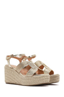 Women's Gold Ankle Strap Metallic Wedge Heel Espadrilles | Derimod