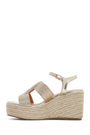 Women's Gold Ankle Strap Metallic Wedge Heel Espadrilles | Derimod