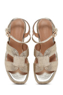 Women's Gold Ankle Strap Metallic Wedge Heel Espadrilles | Derimod