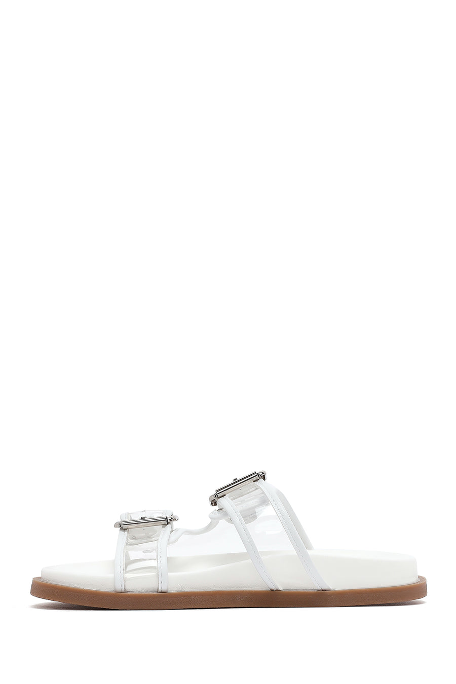 Women's White Double Buckle Slippers