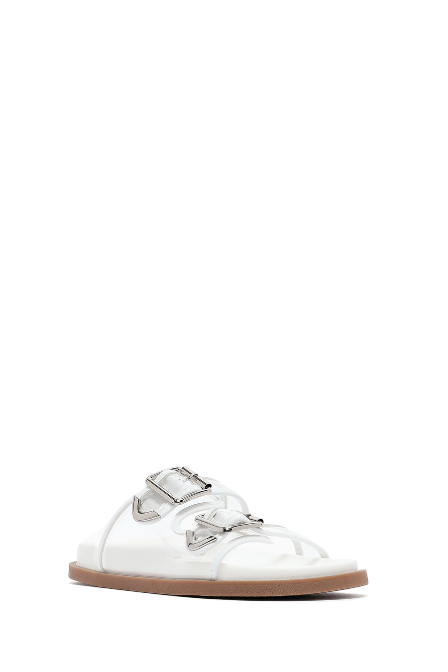 Women's White Double Buckle Slippers