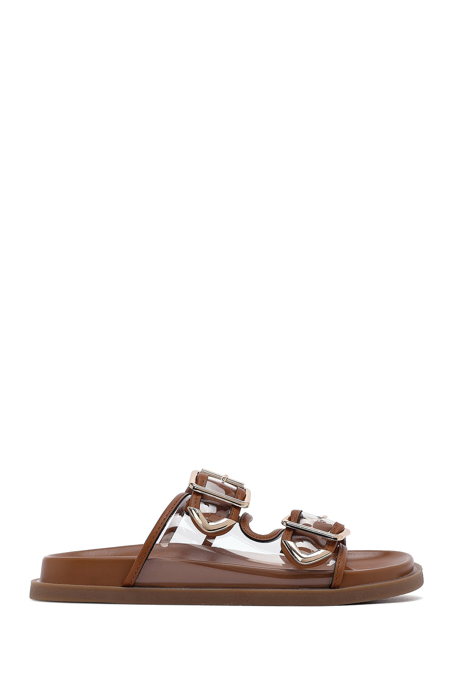 Women's Tan Double Buckle Slippers 25SFE4511PV | Derimod