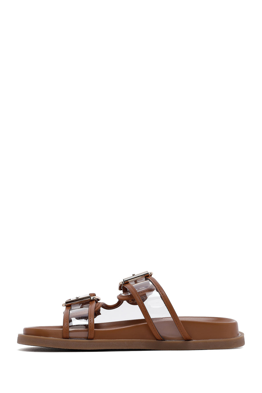Women's Tan Double Buckle Slippers