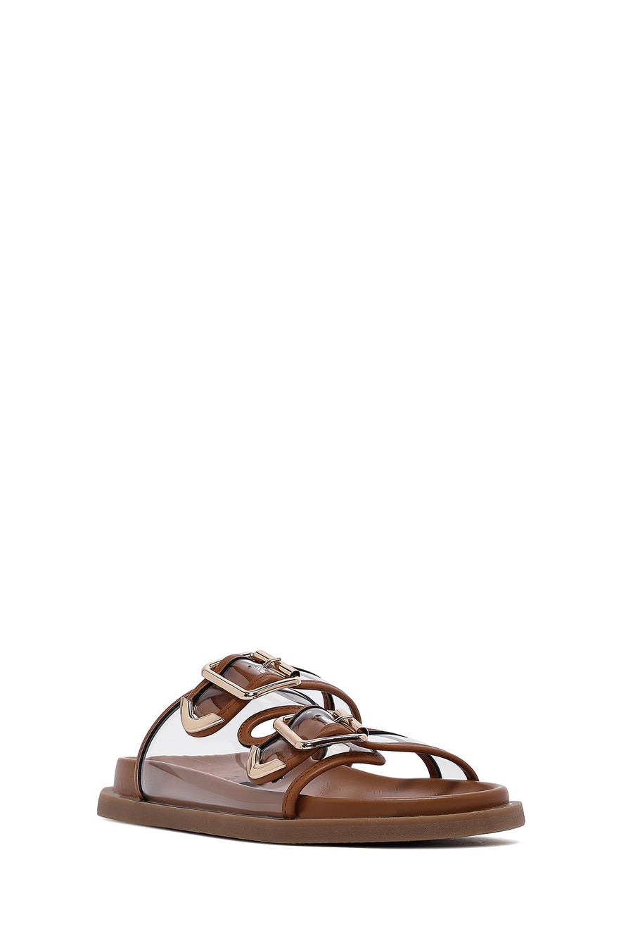 Women's Tan Double Buckle Slippers