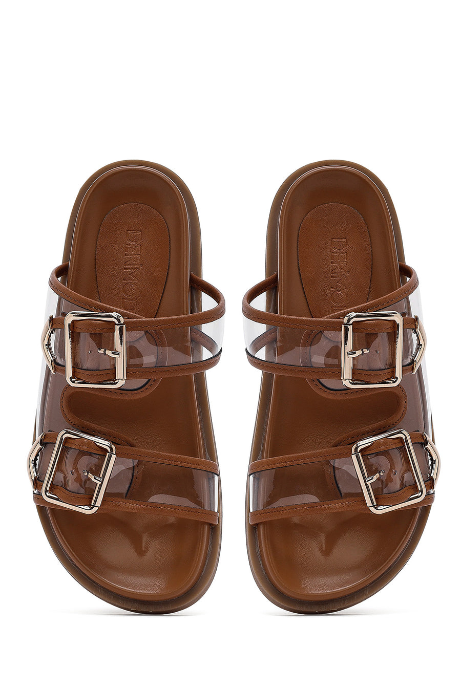 Women's Tan Double Buckle Slippers