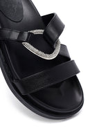 Woman Black Stone Slippers | Derimod