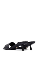 Women's Black Thin Short Heeled Slippers | Derimod