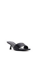 Women's Black Thin Short Heeled Slippers | Derimod
