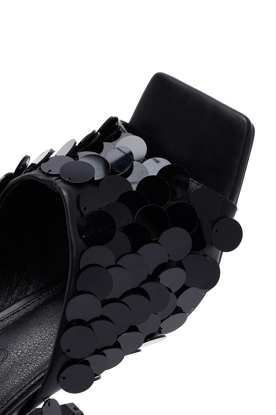 Women's Black Sequined Thin Heeled Slippers