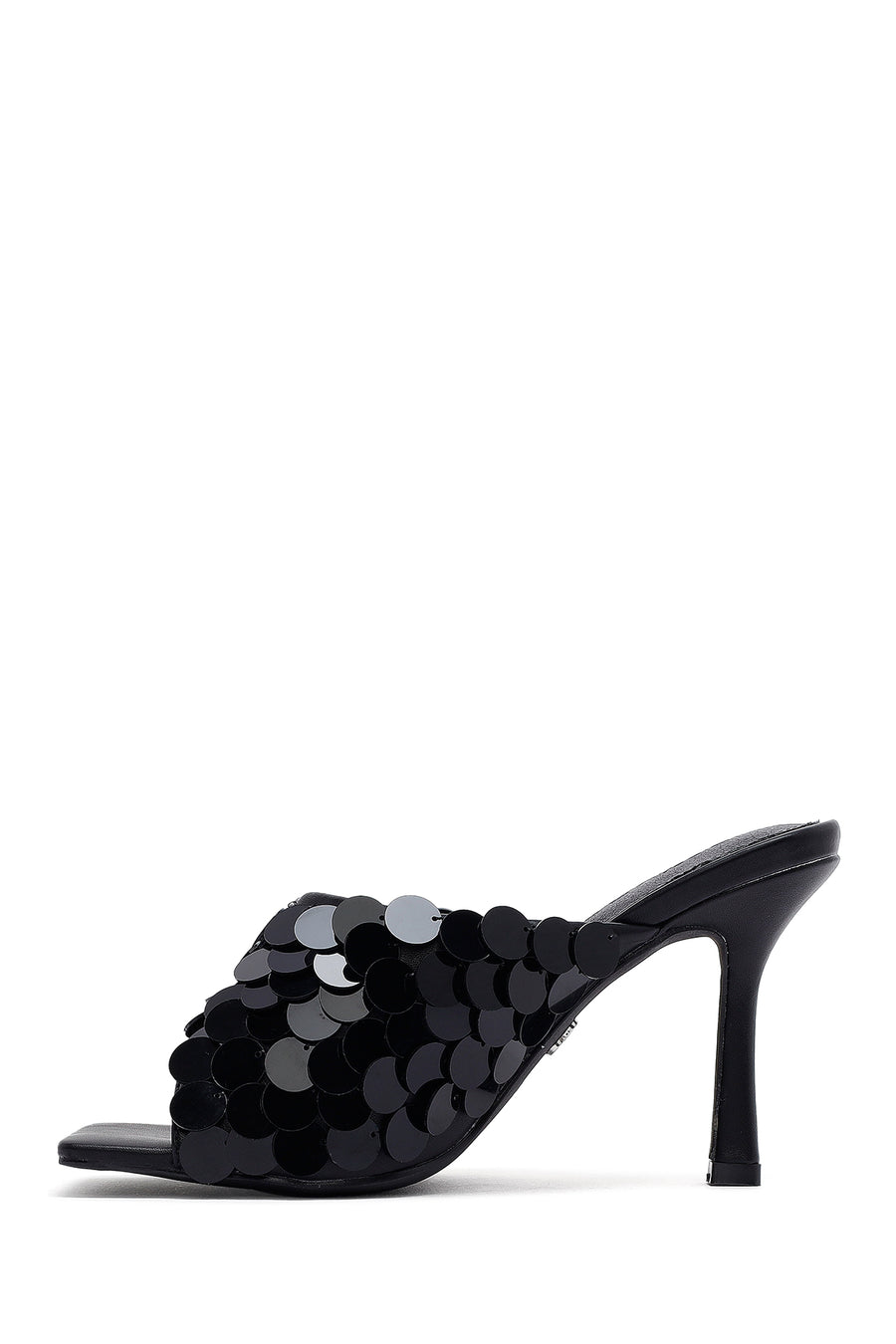 Women's Black Sequined Thin Heeled Slippers
