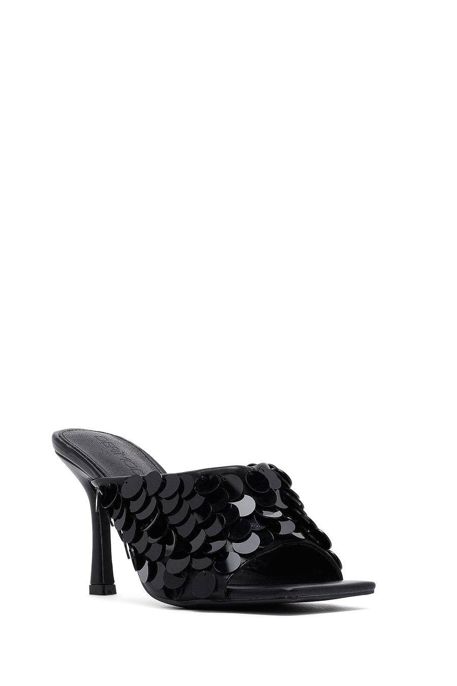 Women's Black Sequined Thin Heeled Slippers