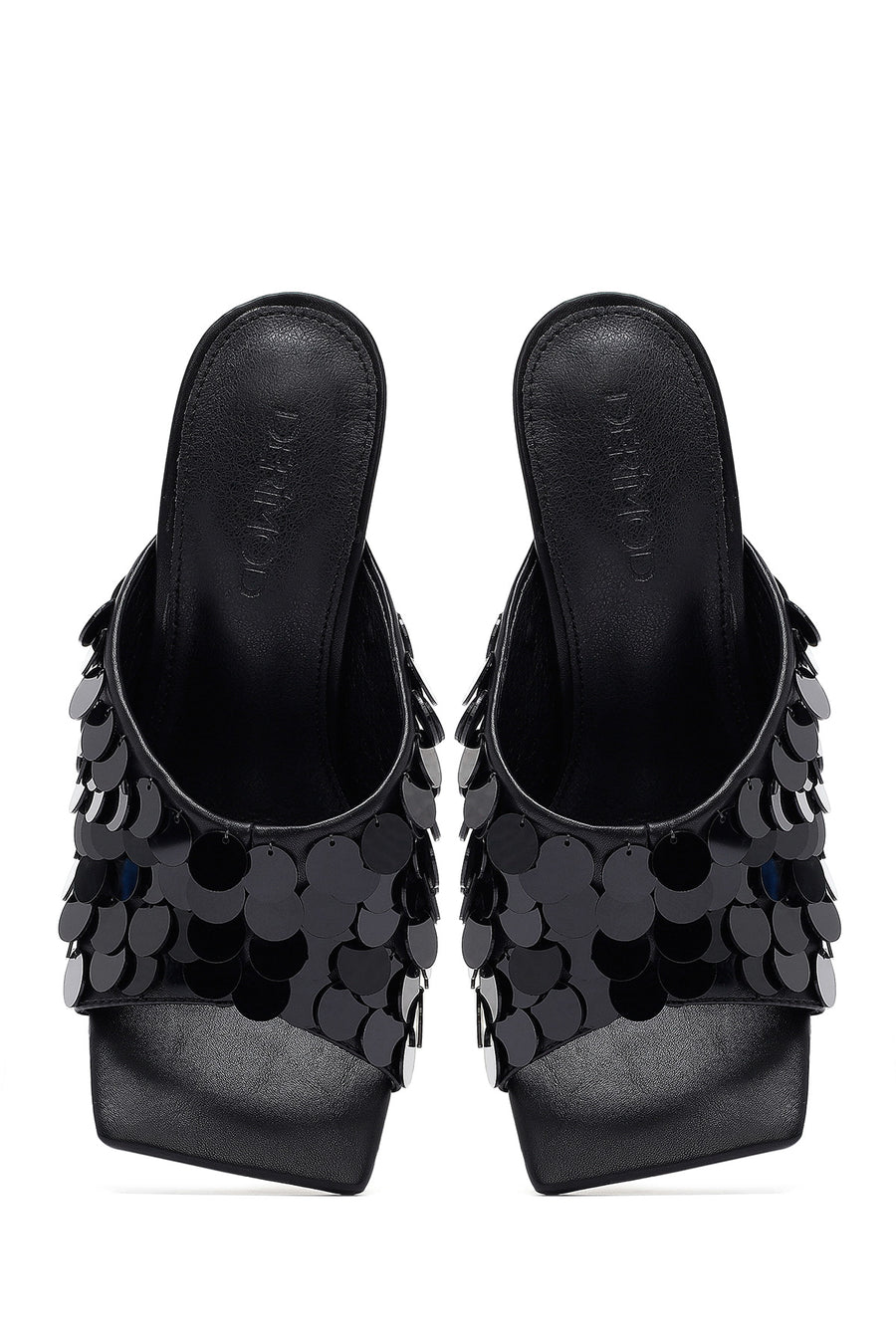 Women's Black Sequined Thin Heeled Slippers