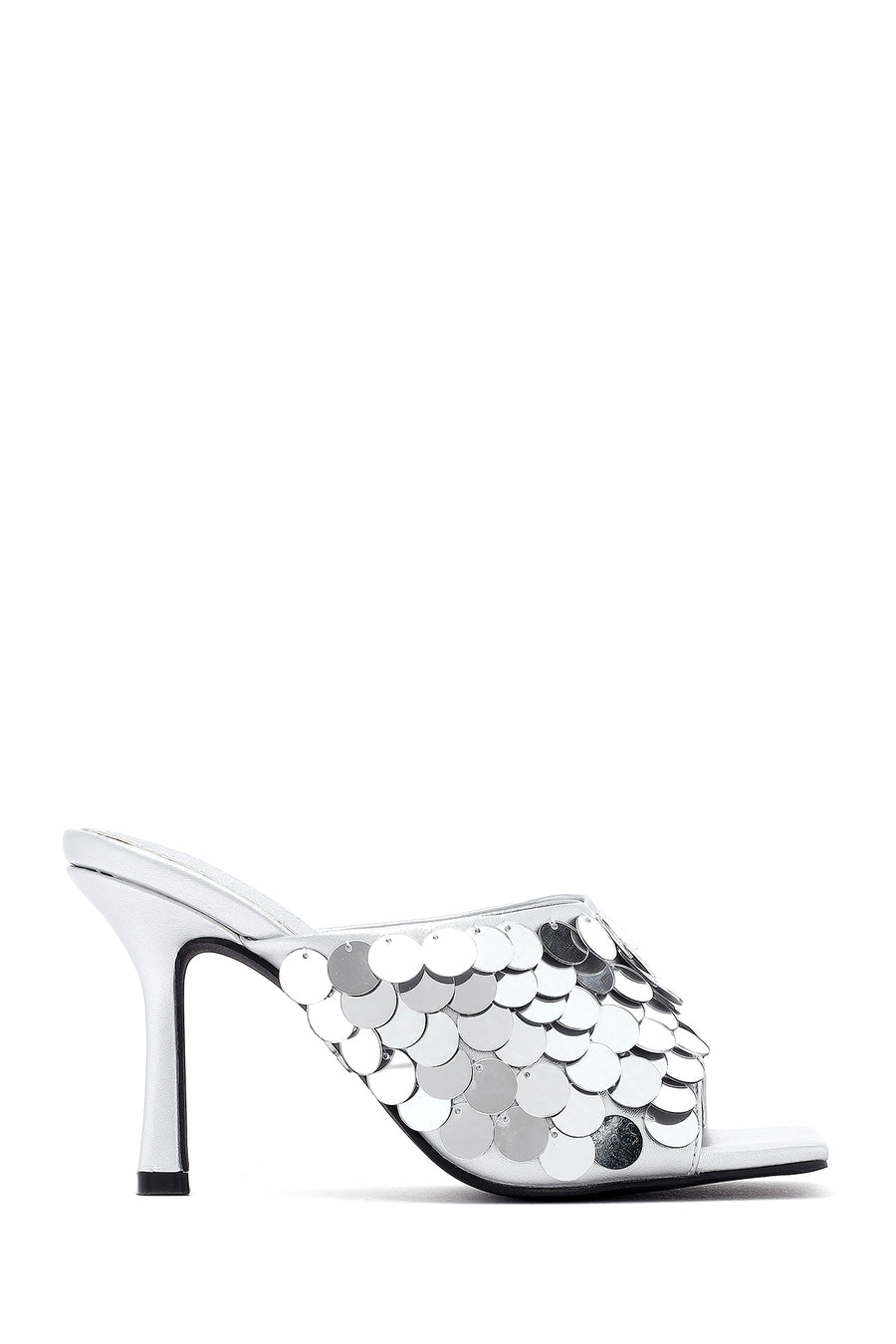 Women's Silver Sequined Thin Heeled Slippers 25SFE451414 | Derimod
