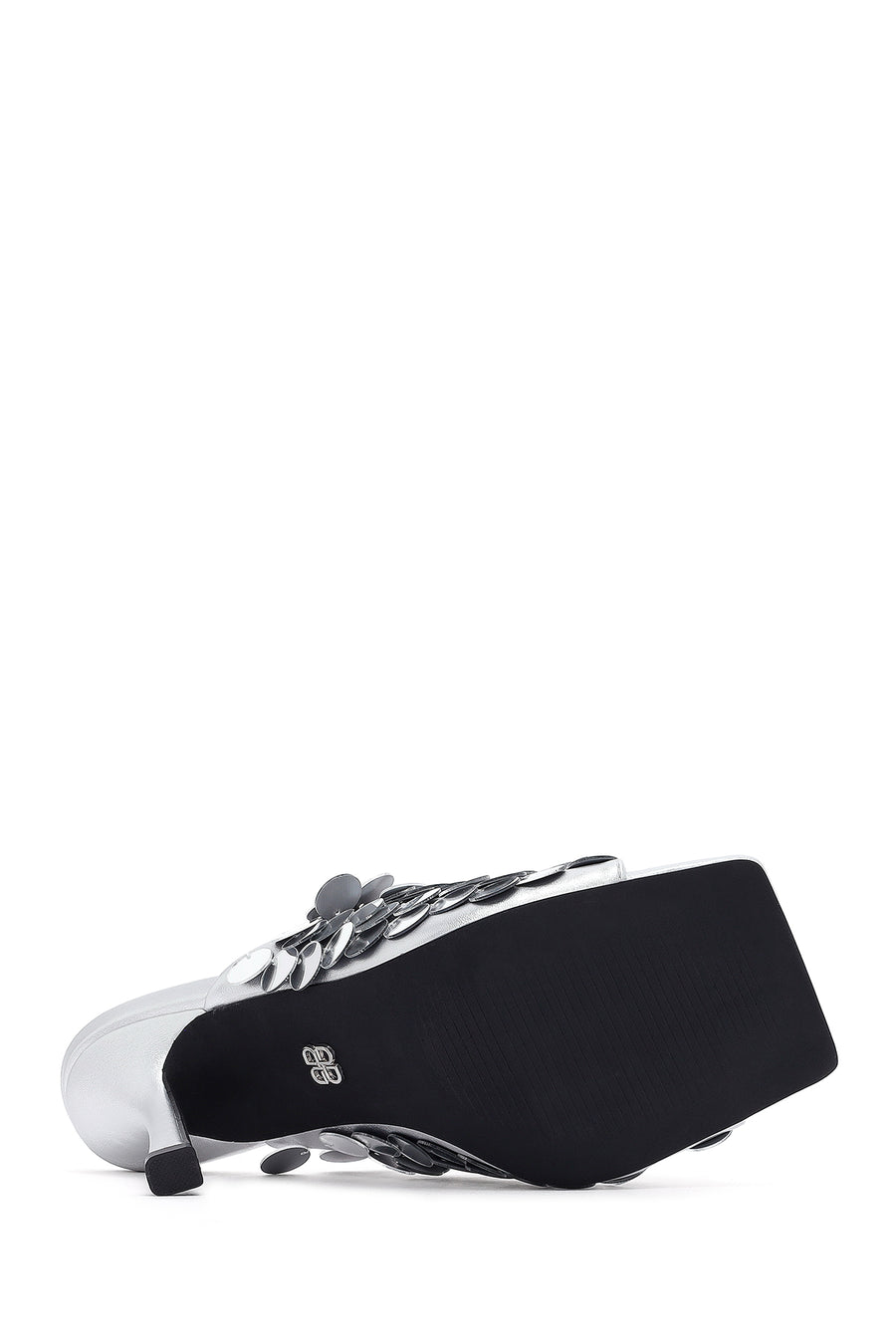 Women's Silver Sequined Thin Heeled Slippers