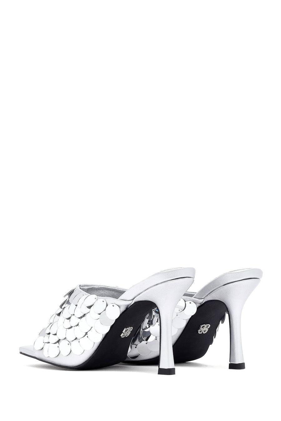Women's Silver Sequined Thin Heeled Slippers