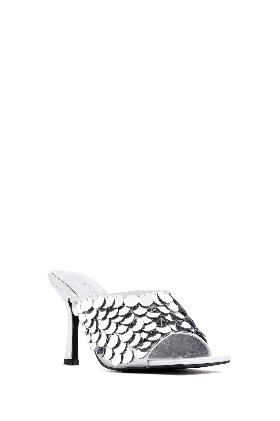 Women's Silver Sequined Thin Heeled Slippers