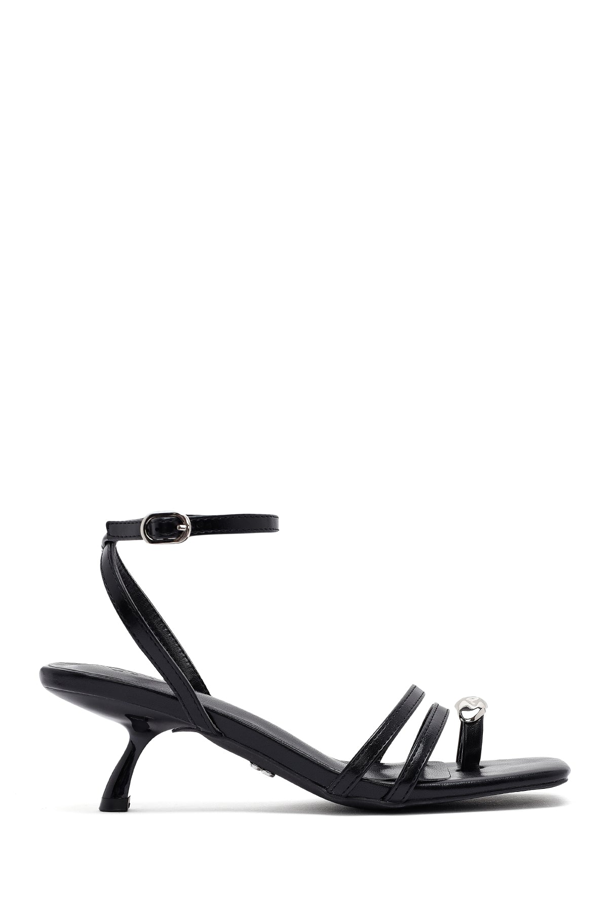 Kadın Siyah Bilekten Tokalı Kısa İnce Topuklu Sandalet 25SFE451518 | Derimod